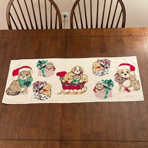 Vintage retro  puppy kitten fabric Christmas table scarf dresser scarf o…